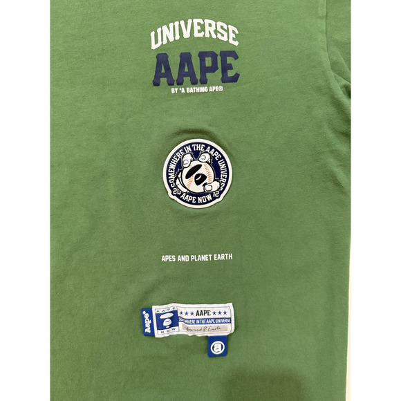 Aape Shirt Mens Large Green Universe Apes Planet Earth Graphic Tee Patch Logos - Picture 2 of 8